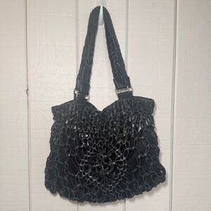 Deux Lux Black Leather Crochet Shoulder Bag